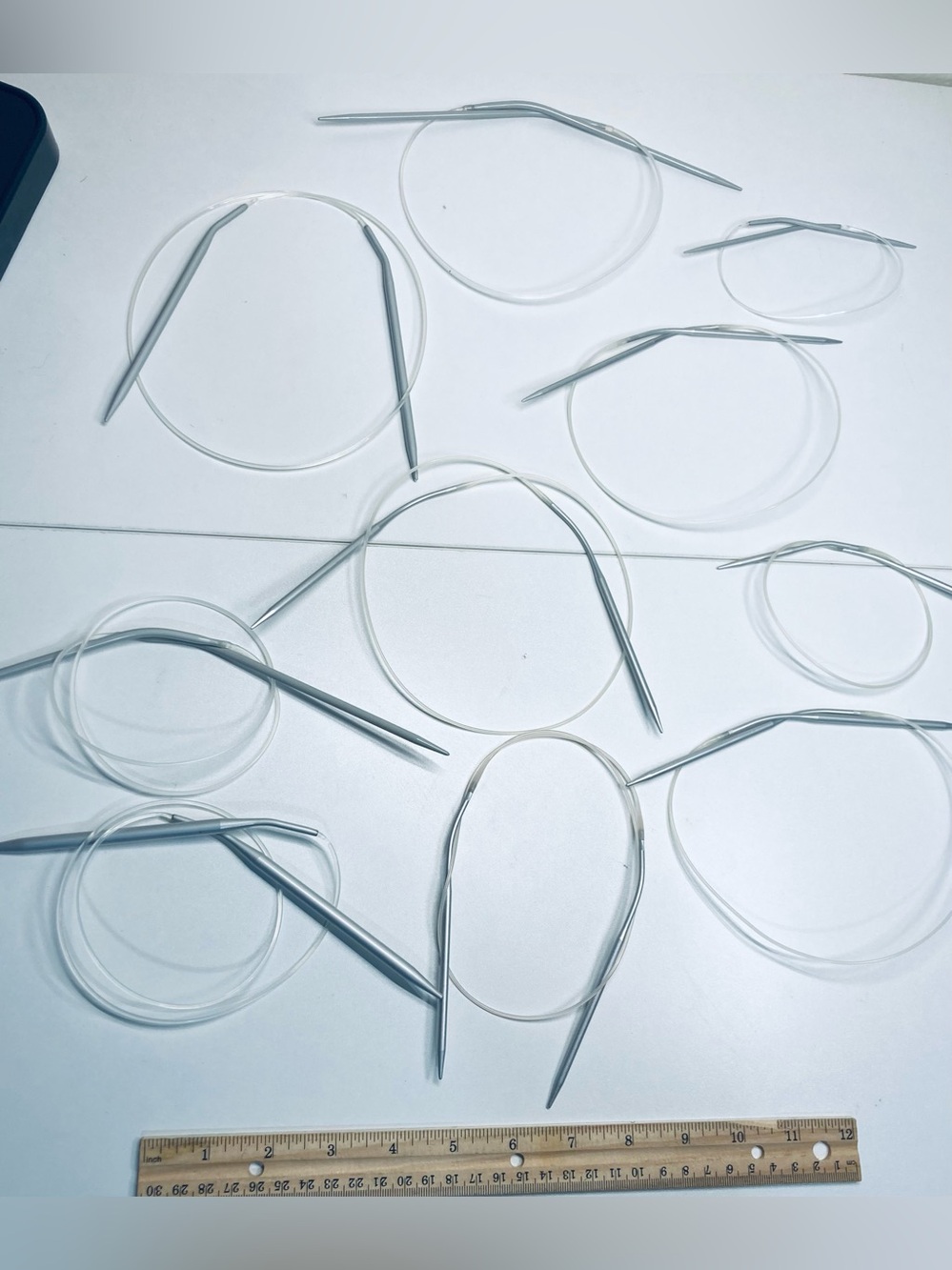 10 Circular Knitting Needles Set - Clear Cords, Silver Tips, Different Sizes